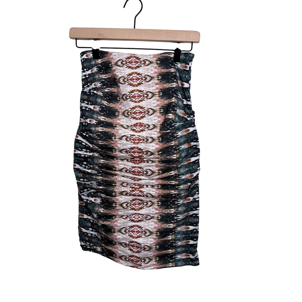 Nicole Miller Artelier Ikat Print Ruched Pencil Skirt Lined Woven Midi‎